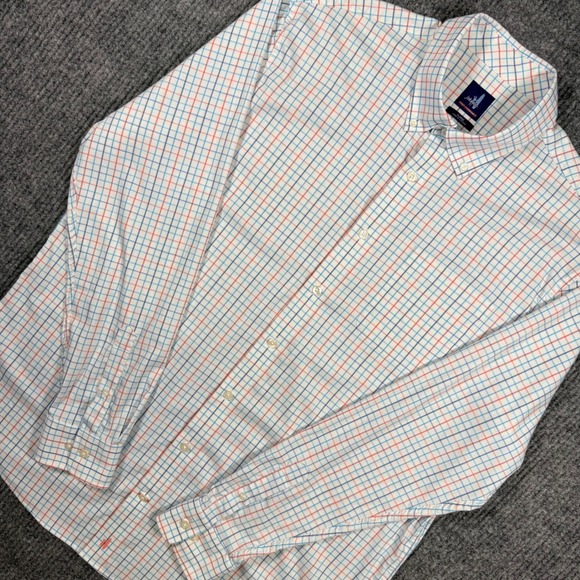johnnie-O Other - Johnnie-O Prep-Formance Shirt Mens XL White Blue Orange Plaid Button Down